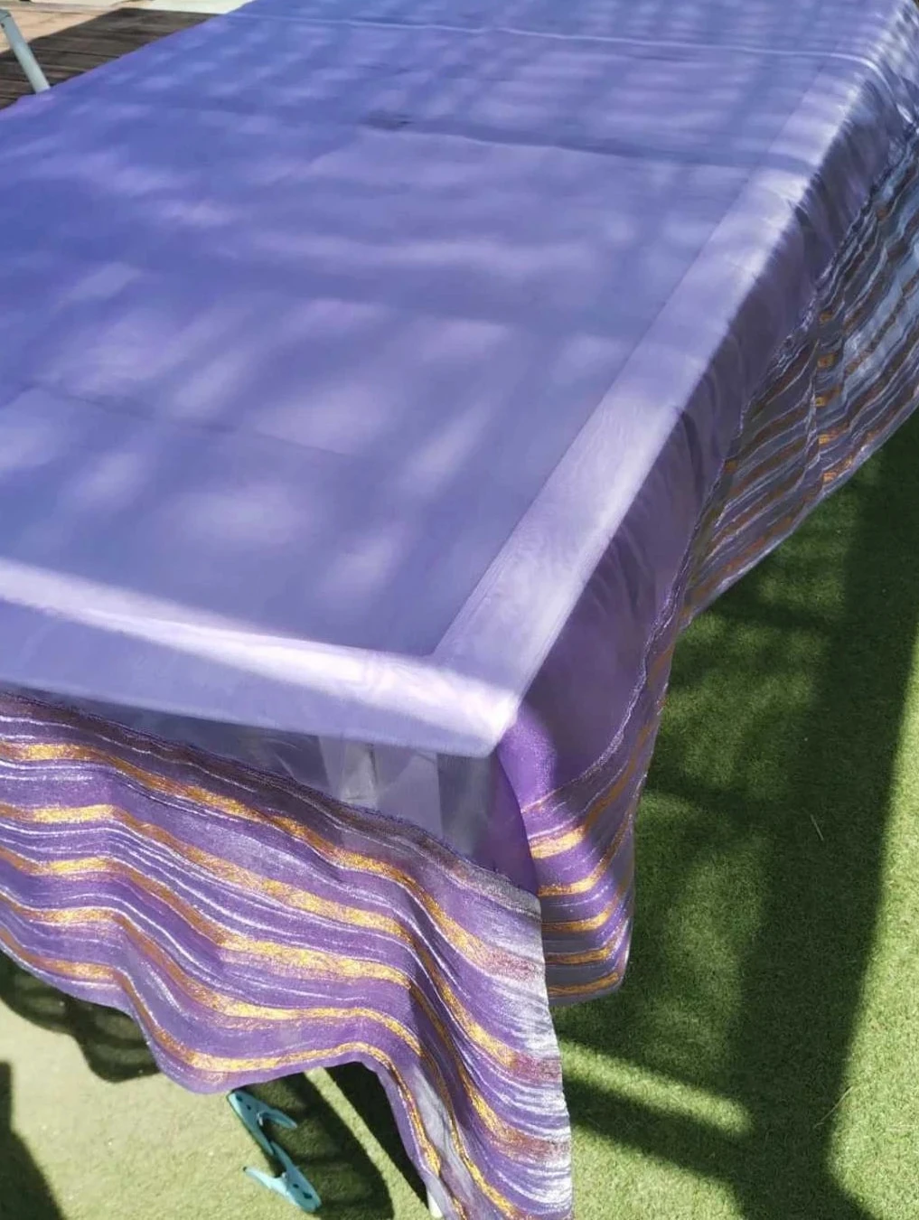 Nappe transparente voile violet à pampilles au coin 205*155cm